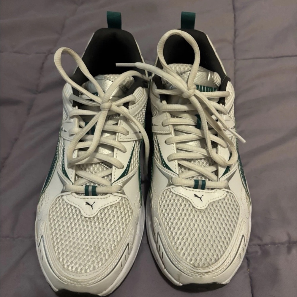 Puma White and Green Athletic Shoes
